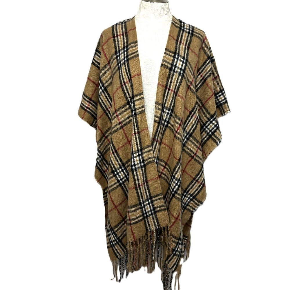 Just Jamie Tartan Brown Plaid Scottish Clan Shawl Scarf Cape w/ fringe NWT